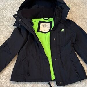 Abercrombie & Fitch jacket  black with Neon Green Interior size medium